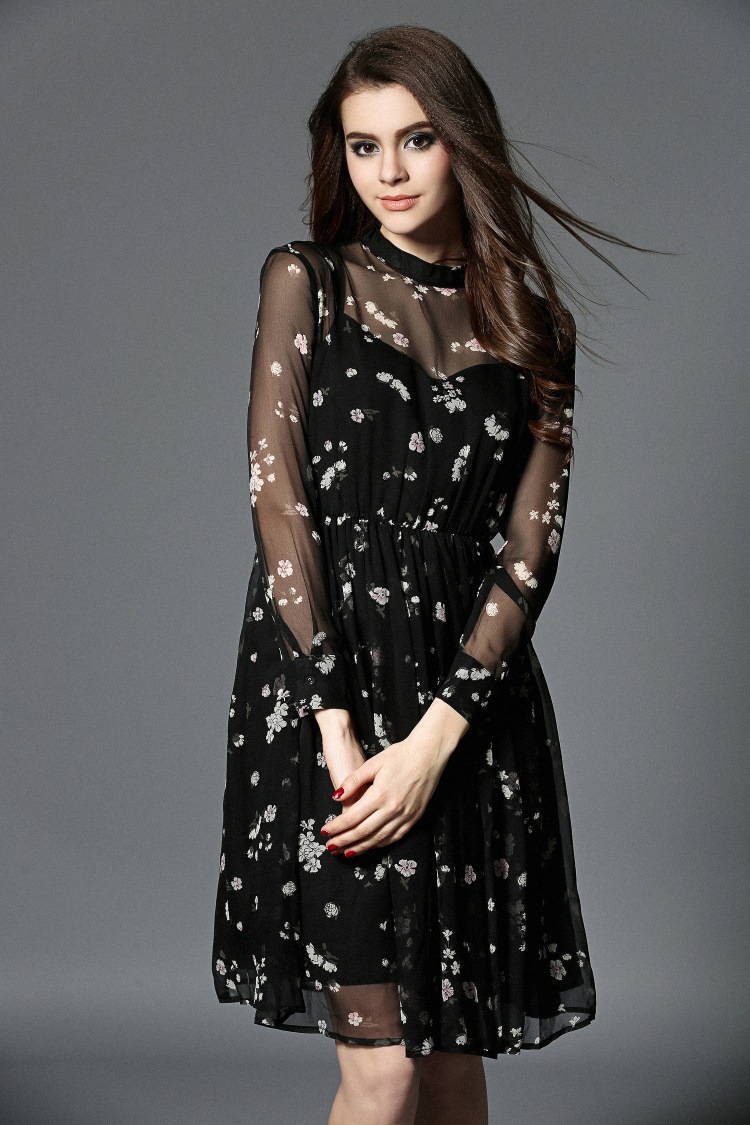 远强店2016春装新款女装气质优雅时尚修身碎花印花连衣裙t4832b018