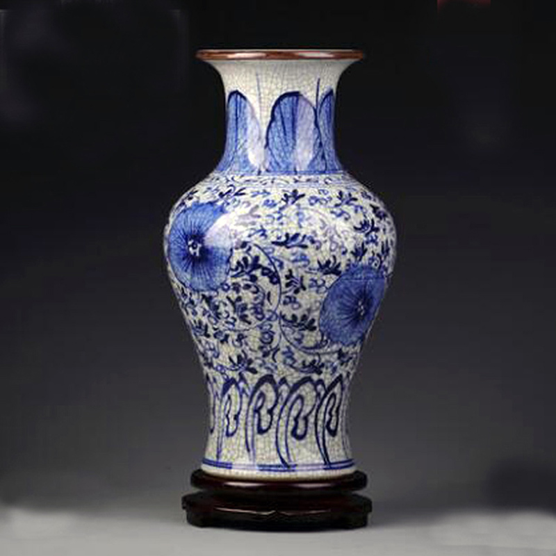 景德镇陶瓷器 手绘釉下彩仿古官窑青花瓷花瓶 古玩工艺品家居摆件