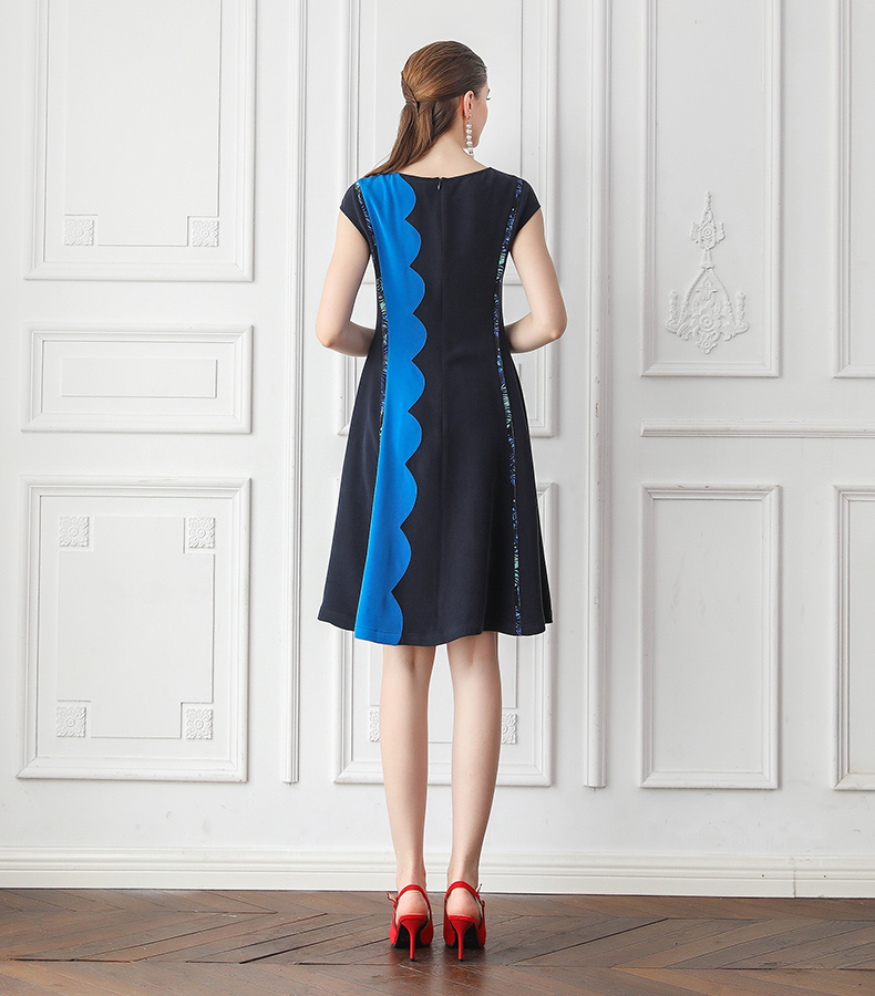 voa女装 重磅真丝连衣裙子衣服立体活页包边独特设计个性撞色拼接做旧