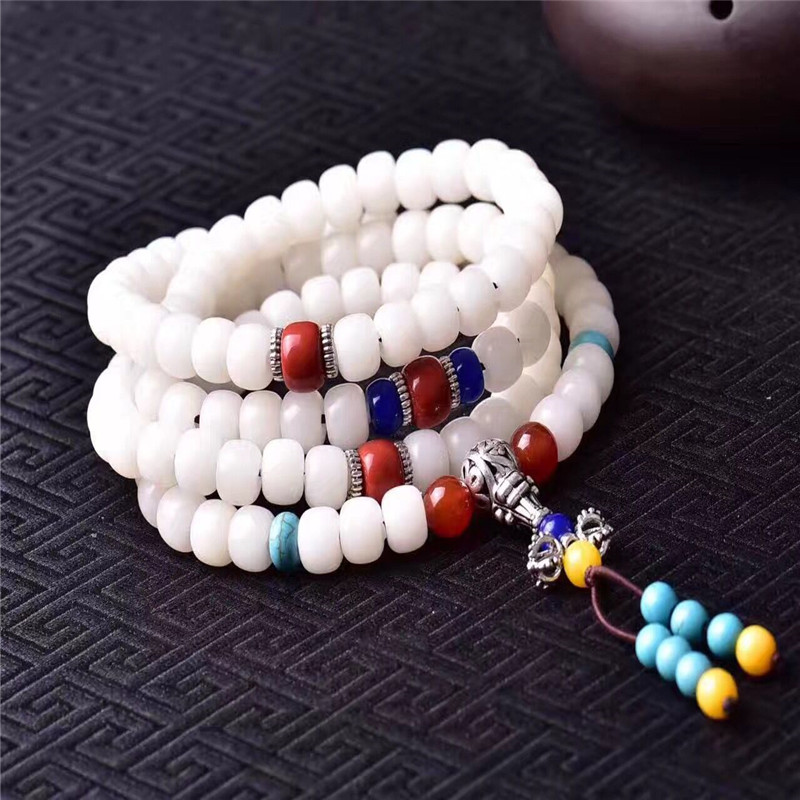 白玉菩提根菩提子108颗佛珠本命年手链项链毛衣链男女款f 款式3 8*10