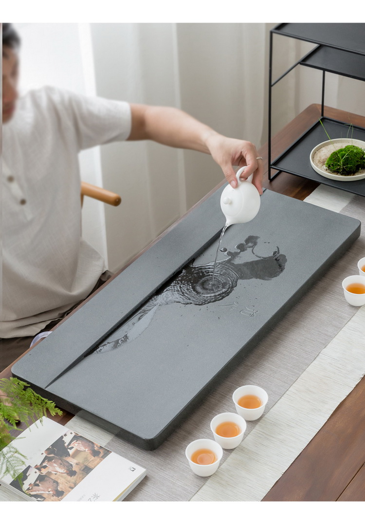 石匠同丰简约天然乌金石茶盘多尺寸大小号排水茶台茶海黑金石茶具盘