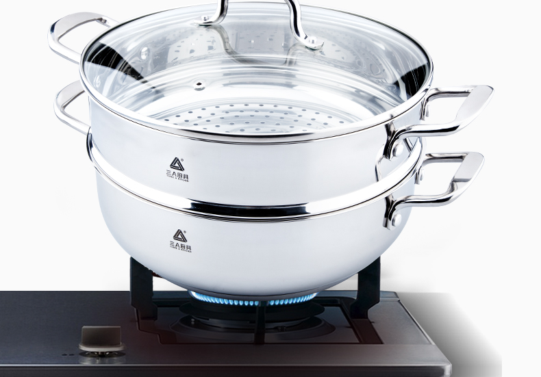 三a厨具304不锈钢蒸锅 一层蒸屉蒸格加厚多功能火锅锅具汤锅30cm电磁