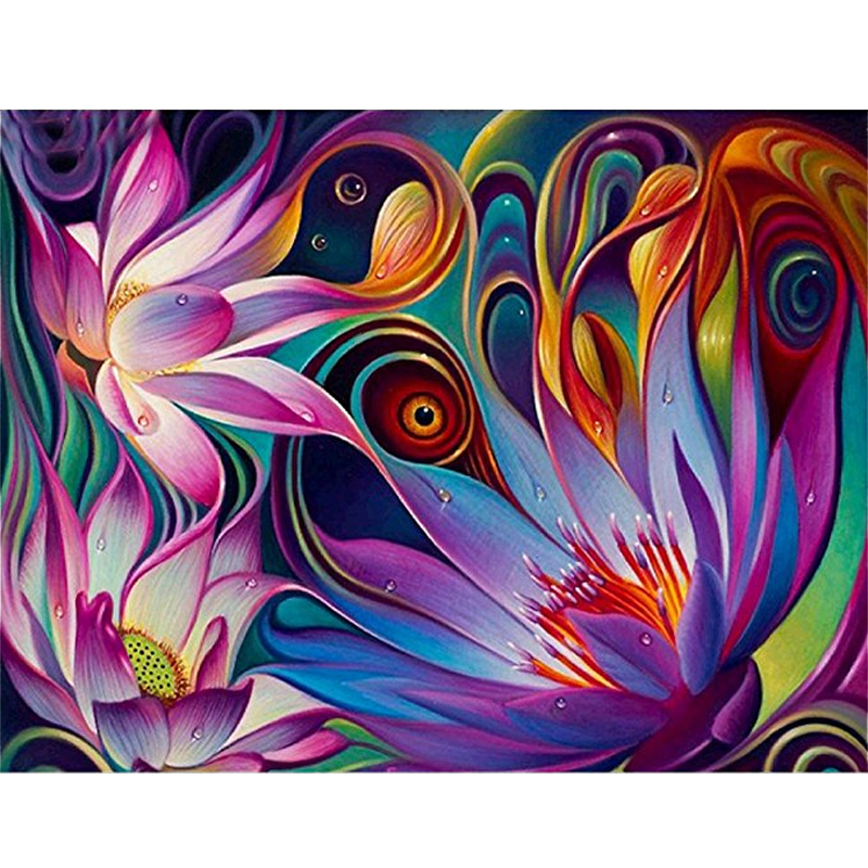 列星 魔方圆钻十字绣 diy新款钻石画 满钻钻石绣 彩色莲花 卧室装饰