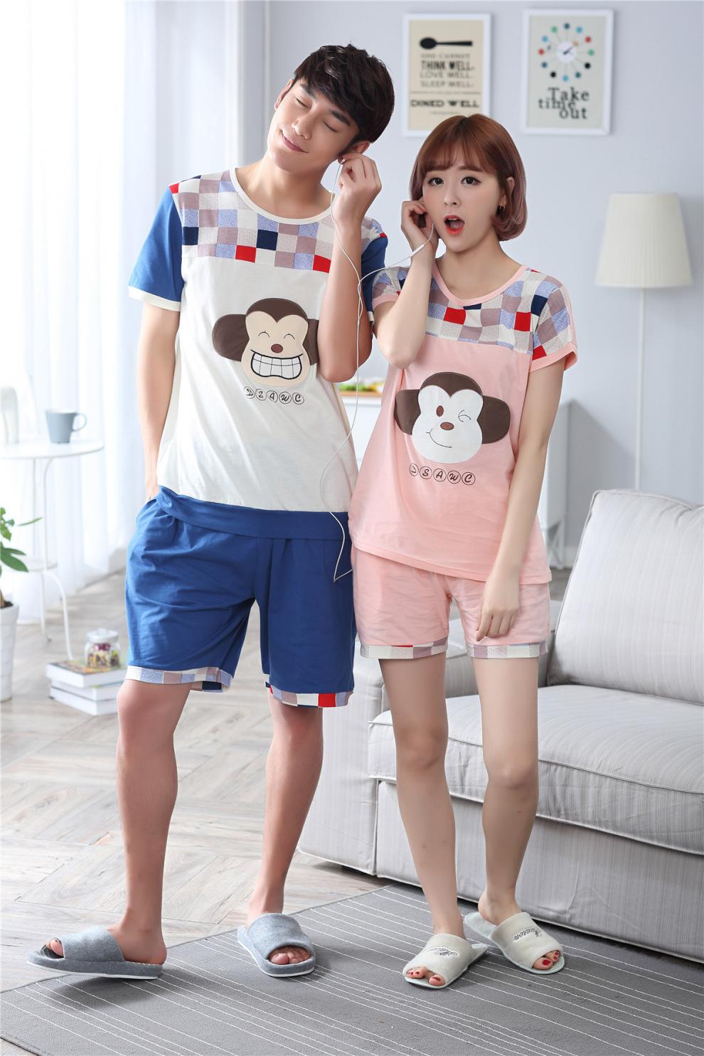 2016夏季款韩国情侣短袖睡衣纯棉可爱猴男女休闲家居服套装smp055 055
