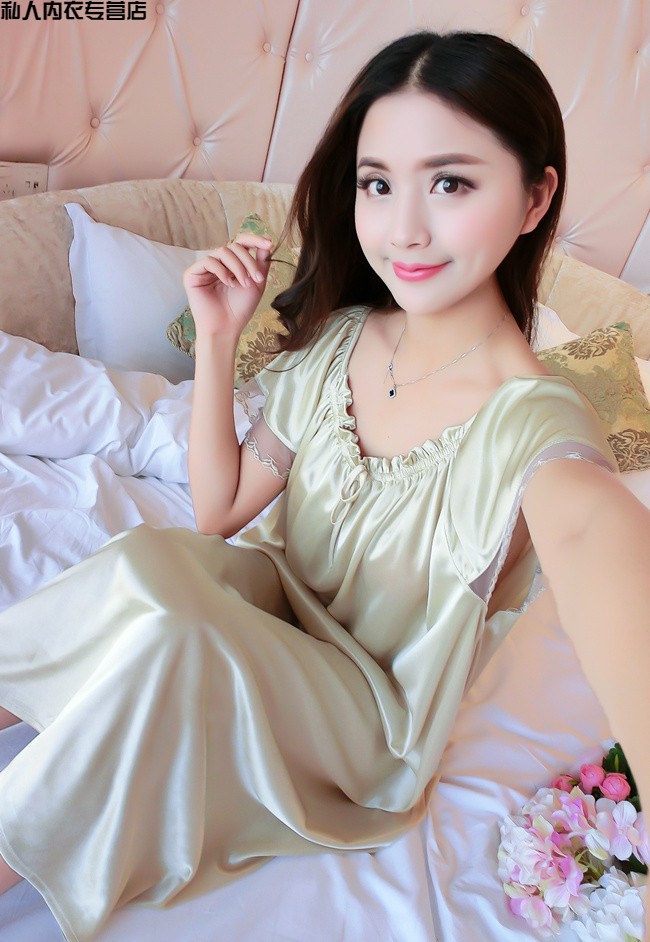 韩版女睡裙女夏冰丝吊带性感中长款大码蕾丝宽松睡衣a 白色 326#(长裙