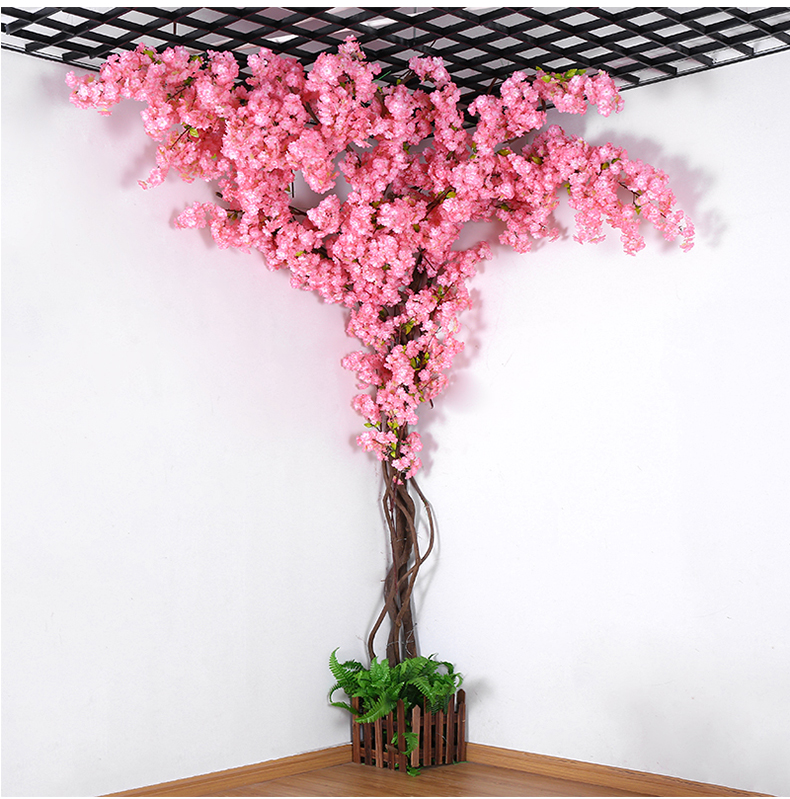 颢天 仿真樱婚庆落地樱花树客厅装饰塑料花室内桃绢花假花藤条 浅粉