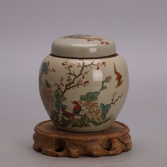 依莲妃清 同治年花鸟盖罐 茶叶罐 景德镇做旧瓷器 古玩古董仿古瓷器