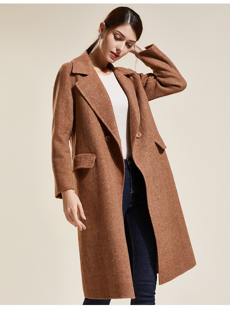 bblluuee/粉蓝衣橱 冬季新款简约翻驳领双面呢羊毛呢大衣外套女中长款