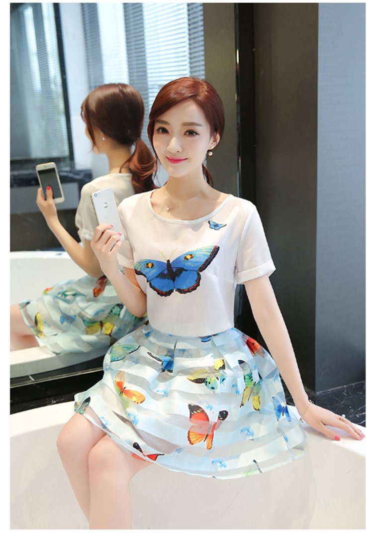 女装 连衣裙 卡微娅 卡微娅2016夏装新款甜美印花两件套短袖雪纺