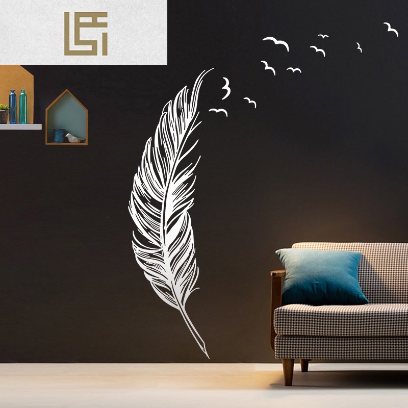 大型羽毛墙壁贴纸个性卧室墙上装饰创意 墙贴画床头温馨墙纸自粘 b款