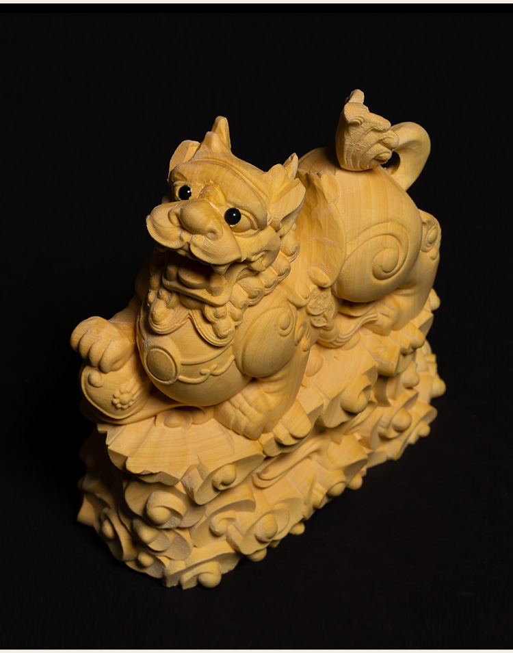 黄杨木客厅雕刻工艺品风水皮丘一对貔貅聚财木雕摆件 貔貅一对