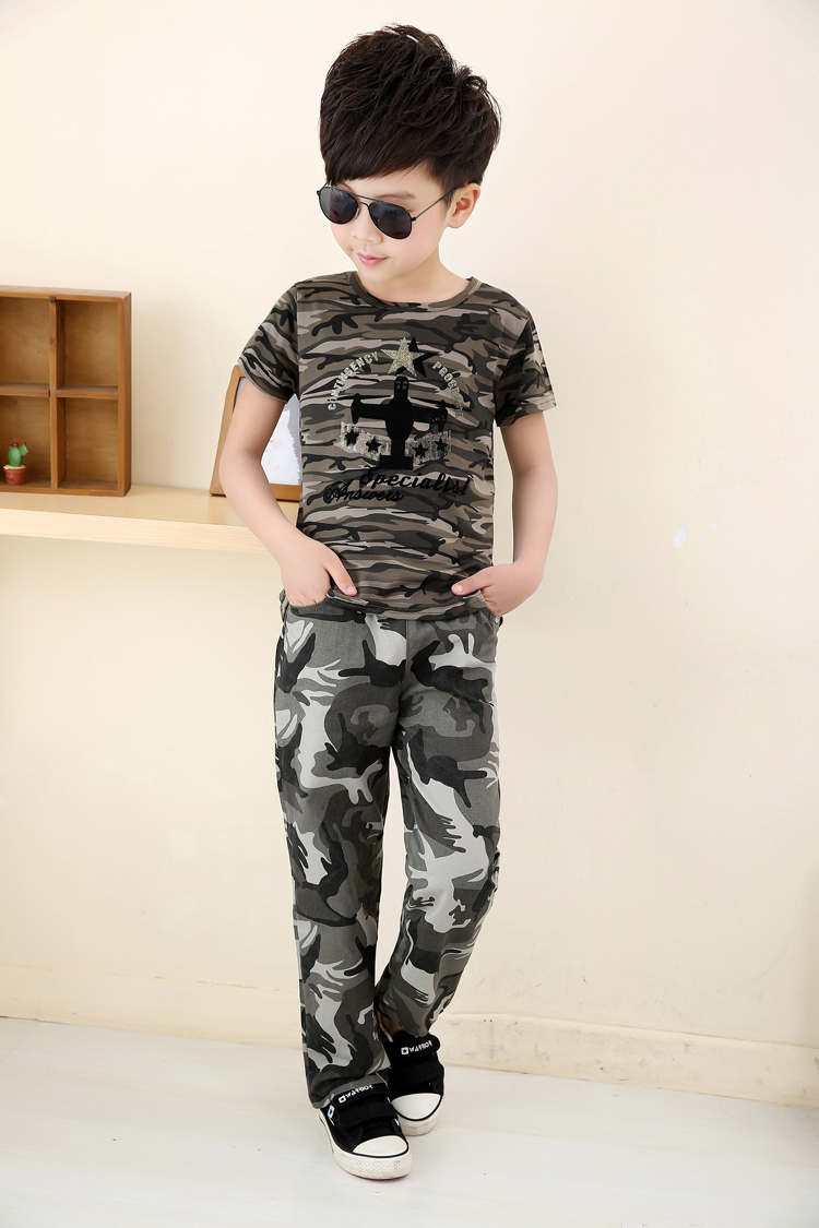 户外运动军装迷彩服休闲童装弹力儿童迷彩短袖t恤 迷彩 140cm