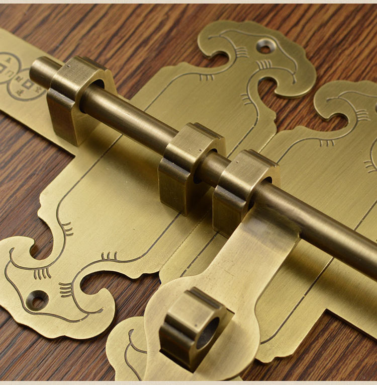 雕刻款老中式纯铜加厚大门插销木门锁花园庭院门闩仿古门扣门栓 古铜