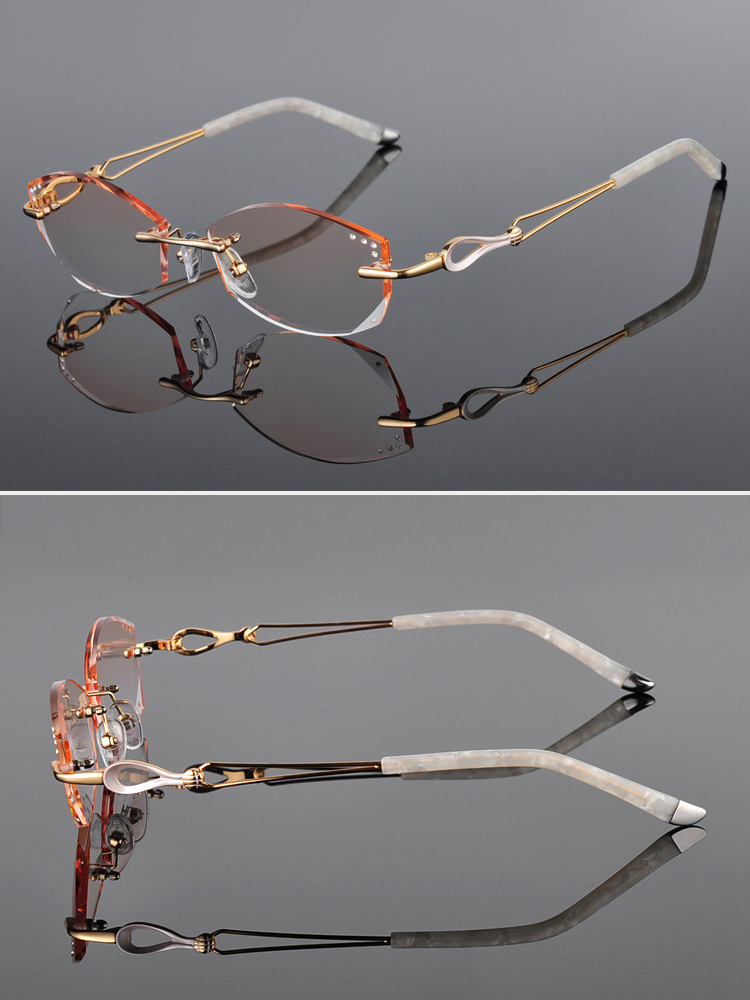 钻石切边智能渐进多焦点老花镜女 远近两用智能变焦高贵气质无框 纯