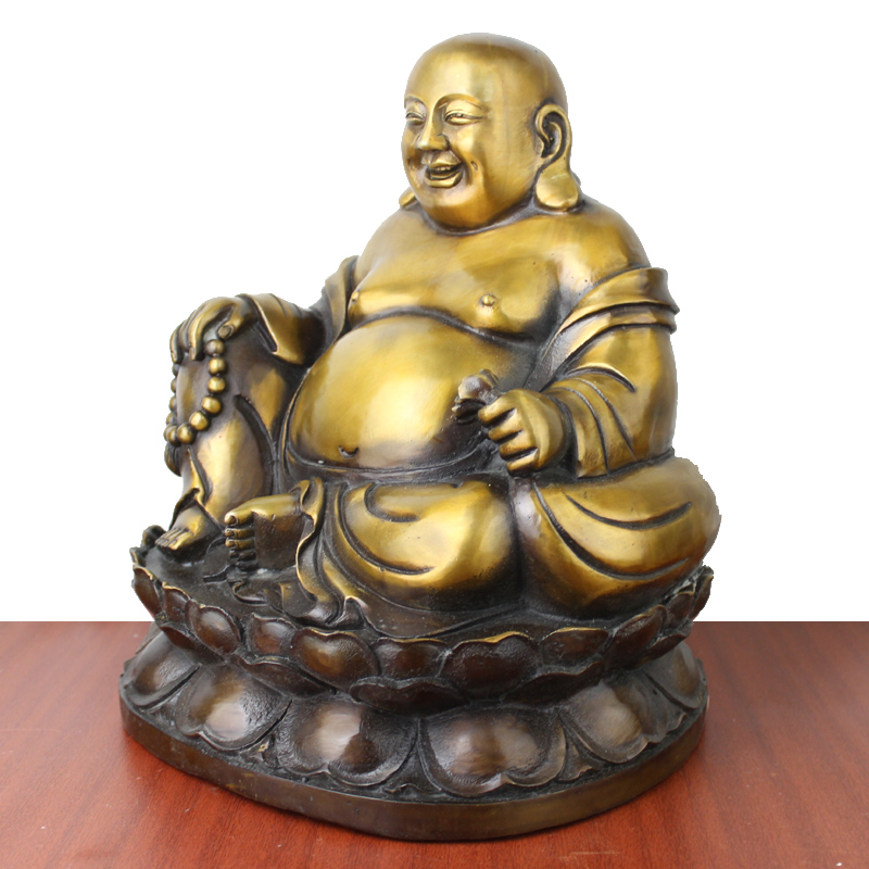 宇卓铜器纯铜弥勒佛黄铜弥勒佛坐莲弥勒佛 笑佛工艺品摆件 仿古色坐莲