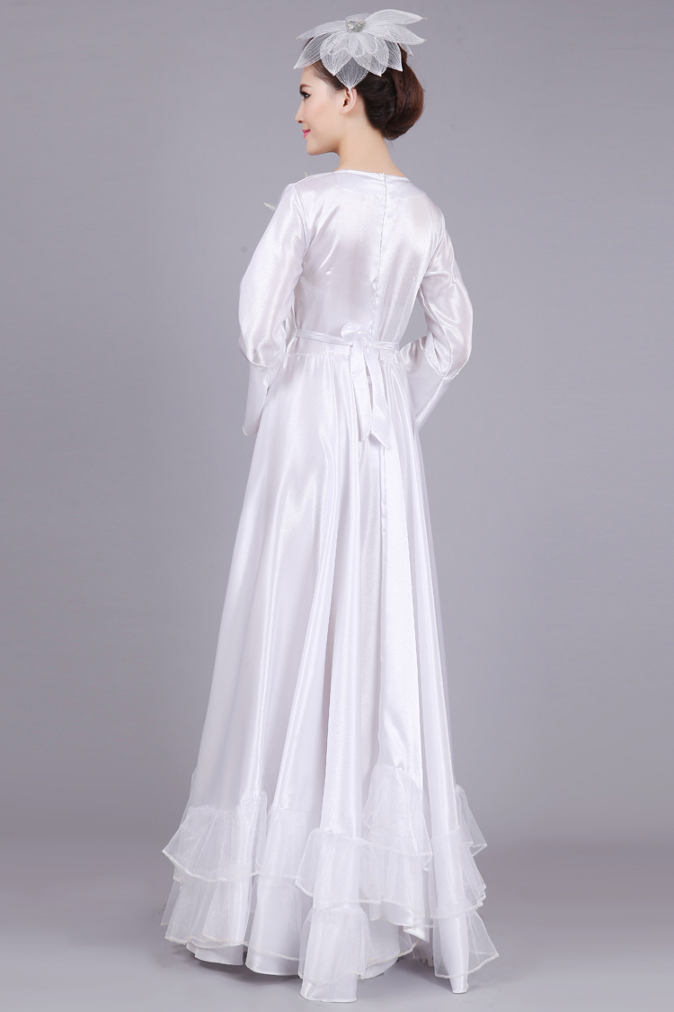 民族舞蹈秧歌女装大合唱长裙 舞台开场大摆裙基督教演出服装 白色180