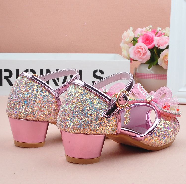 高跟鞋女童2017新款鱼嘴夏小孩10岁水晶公主凉鞋儿童 蓝色 32