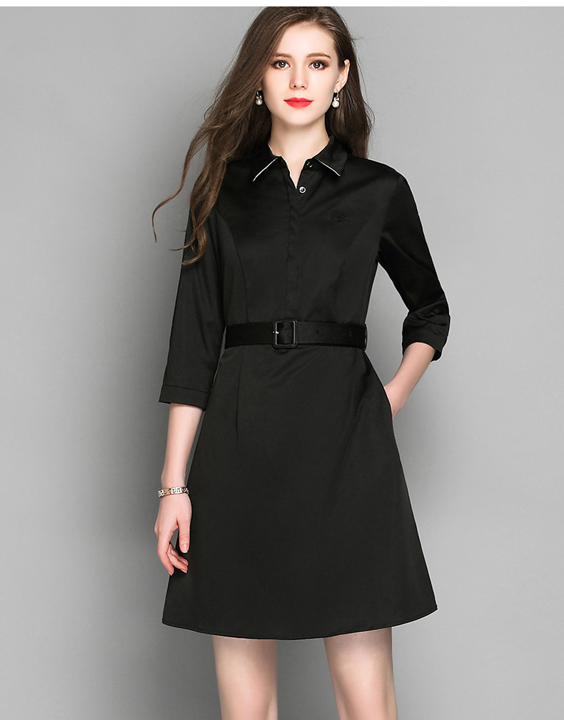 pishazk收腰风衣连衣裙中长款 欧美气质修身百搭长袖裙子2017秋冬新款