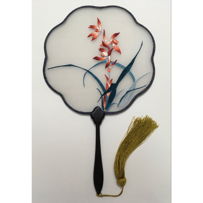 苏绣纯手工刺绣 宫扇精品绣花扇子双面绣成品高端礼品中国风团扇 桔