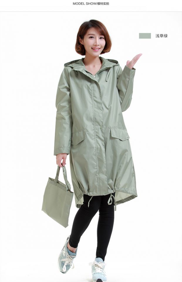 日式雨衣女士时尚雨衣 户外电动车雨衣雨披 薄款 休闲款浅草绿色 均码