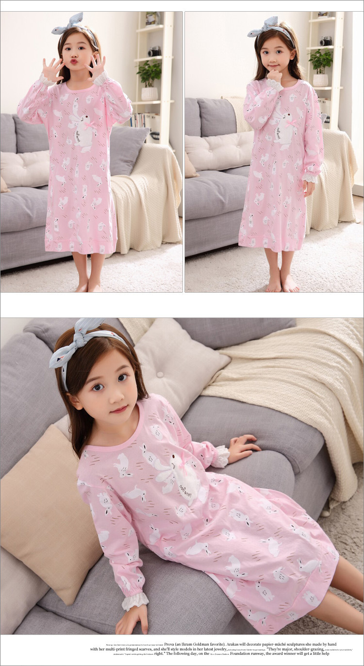森之鼓(senzhigu) 新品亲子装秋装纯棉睡裙女韩版母女睡衣儿童睡衣女