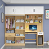 Small bedroom wardrobe with study table desk bookshelf computer desk combination solid wood sliding door integrated corner dressing table total length 1.6 meters (80 wardrobe + 80 table + top cabinet) white