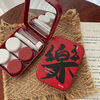 Aila Wuyou Contact Lens Case Portable Companion Box Care Storage Box Chinese Style Red Travel Contact Lens Box Dual Box Hair with Mirror/Tools Can Hold Two Pairs