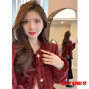 Ma Feixuan French style red small fragrant coat for women in autumn and winter new style ladylike short tweed top burgundy - autumn and winter coat for women with velvet S - autumn and winter coat for women with velvet