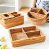 Coffee table desktop storage box inside and outside the house, rattan living room storage basket, remote control, key, miscellaneous box, small items, divided storage basket, natural rattan, rectangular three-compartment