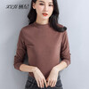 Qiji DeRong half turtleneck bottoming shirt for women in autumn and winter, western style plus velvet thickened warm top with long-sleeved autumn coat, brown L, recommended (100-110 catties)