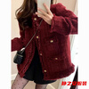 Ma Feixuan French style red small fragrant coat for women in autumn and winter new style ladylike short tweed top burgundy - autumn and winter coat for women with velvet S - autumn and winter coat for women with velvet