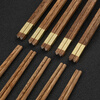 Thousand-year-old lovewood chicken wing wood Chinese chopsticks with golden blessing no paint and no wax household chopsticks gift box 10 pairs KZ0279