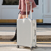 EAZZ upgraded anti-scratch suitcase aluminum frame trolley suitcase suitcase for male and female students password box boarding suitcase leather suitcase classic aluminum frame - silver 26 inches = mobile home