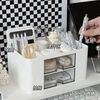 Wind grass collection storage box desktop ins pen holder large capacity multi-grid simple high-value pen holder student stationery organizing storage rack simple white