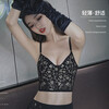 Glambody Heavy Embroidery Beautiful Back Bra Women's Small Breast Gathering Summer Thin Sexy Vest Style Wearable Bra Set 682258 Black Set M (Suitable for 70C-75AB)