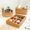 Coffee table desktop storage box inside and outside the house, rattan living room storage basket, remote control, key, miscellaneous box, small items, divided storage basket, natural rattan, rectangular three-compartment