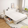 Jinxing white solid wood bed Nordic modern 1.8m single double bed master bedroom high box storage luminous soft back bed with lights single bed (three colors optional) 1.5m*2m silent frame style