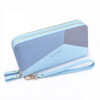 Simple cloth 2021 new double zipper hand wallet women's long style stitching contrasting color large capacity double layer wallet mobile phone small bag blue