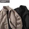 JEEP SPIRIT winter stand collar American short handsome bomber jacket cotton coat plus velvet thickened jacket men's top khaki 2XL (175-200)
