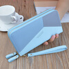 Simple cloth 2021 new double zipper hand wallet women's long style stitching contrasting color large capacity double layer wallet mobile phone small bag blue
