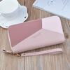 Simple cloth 2021 new double zipper hand wallet women's long style stitching contrasting color large capacity double layer wallet mobile phone small bag blue