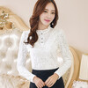 PHJ velvet lace bottoming shirt for women in autumn and winter new slim lace shirt for middle-aged women age-reducing warm long-sleeved top white velvet L