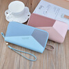 Simple cloth 2021 new double zipper hand wallet women's long style stitching contrasting color large capacity double layer wallet mobile phone small bag blue