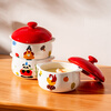 Onlycook double-eared ceramic bowl, steamed egg bowl with lid, stew pot, children's food supplement, bird's nest steaming pot, small soup pot, red