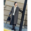 Ziqiao little black camel wool double-sided woolen coat for women 2024 winter new mid-length woolen coat medium gray 100% sheep wool XS (size 2)