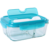 LOCK&LOCK heat-resistant glass fresh-keeping microwaveable refrigerated three-part lunch box for office workers and students fruit lunch box with fork and spoon 1L
