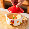 Onlycook double-eared ceramic bowl, steamed egg bowl with lid, stew pot, children's food supplement, bird's nest steaming pot, small soup pot, red