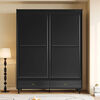 Hanpan retro wardrobe retro style black modern simple solid wood home bedroom sliding door sliding door wardrobe light luxury 178 two-door sliding (installation included)