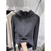 Yalu European double-sided German velvet inner bottoming shirt for women in autumn and winter half-zip hooded sweatshirt American loose top dark gray high-end and super good-looking sweatshirt/sweatshirt L