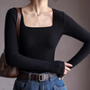Langsha bottoming shirt for women 25 autumn and winter new bra-free autumn and winter thickened brushed square collar slim long-sleeved warm top